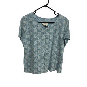 Covington Womens Blue Floral Lace Short Sleeve Top Size PXL Cottagecore Romantic